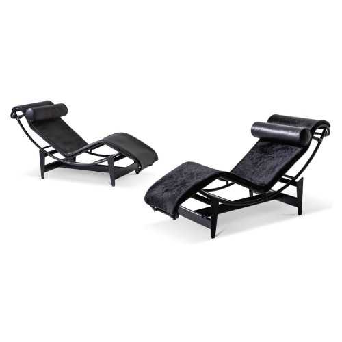 4 Chaise longue à réglage continu, Noire, Durable